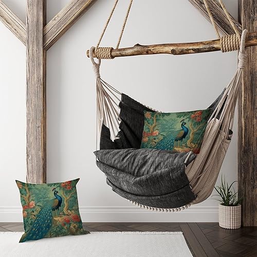 Miniatura 4 de Green Aqua Peacock Chinoiserie Throw Pillow Cover Set of 2 Oriental Chinese Cushion Cases 22x22in Decorative Pillow Home Cotton Linen Elegant