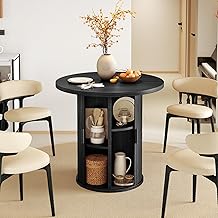 Nalupatio 31.5 Inch Round Dining Table for 2, Versatile Two-Person Kitchen Table with Half-Open Storage Shelf & Sliding Door, Modern Farmhouse Circle Dinner Table for Dining Room, Living Room, Black