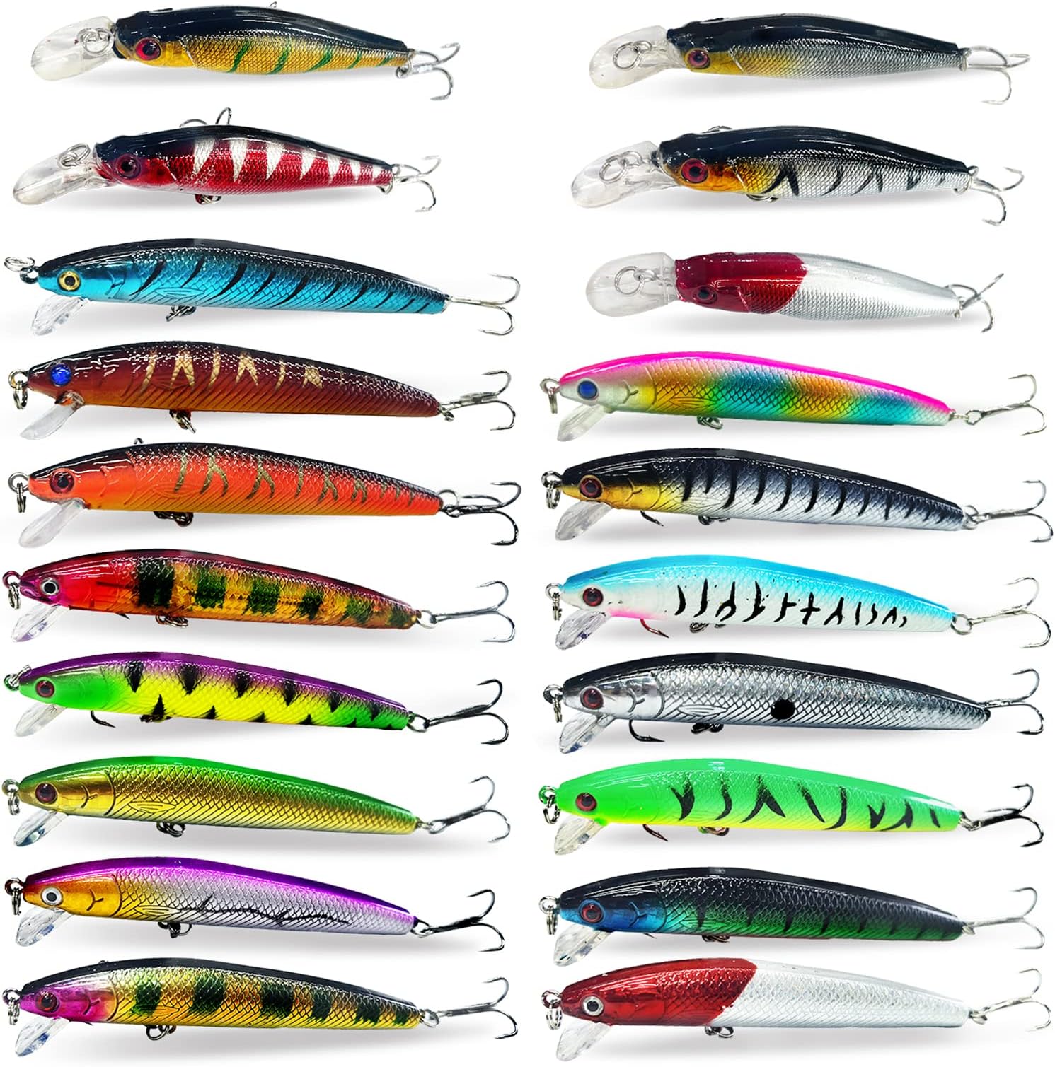 XBLACK Minnow Lures Set Hard Lures Set 20PCS Mixed Size and Color for Beginner Starter, XBLACK Baits, Catch Big Fish!