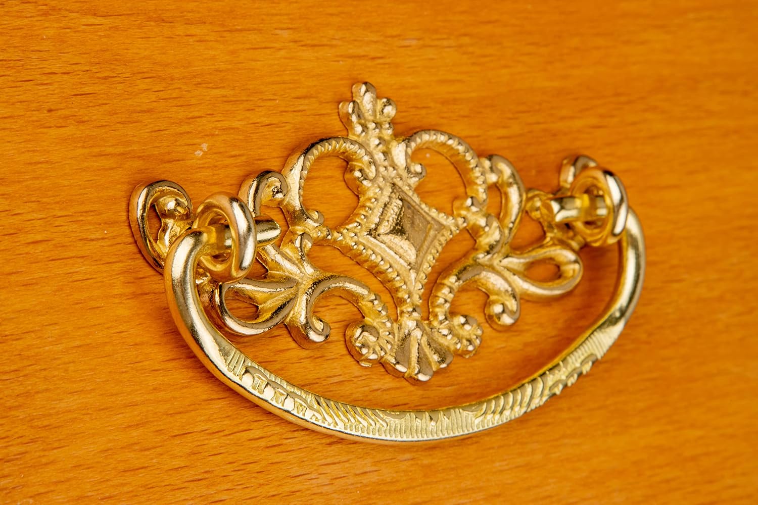 Victorian Crown Design Cast Brass Drawer Bail Pull | Centers: 3" | Handle for Antique Cabinet Door, Dresser Drawer, Desk | Reproduction Furniture Hardware | UA-842-PB