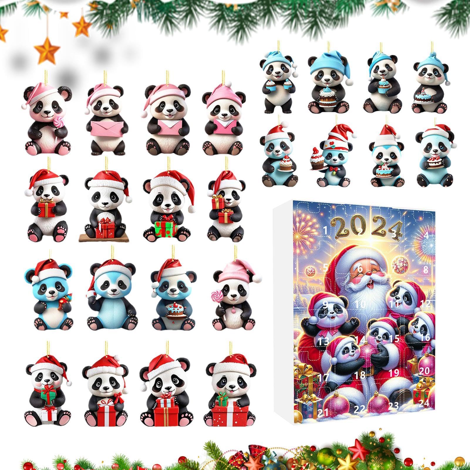 Calendario Dell'Avvento Panda - 24 Giorni, Conto Alla Rovescia Natalizio, 26x18x2,5 Cm