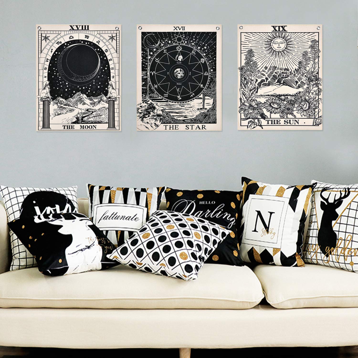 Arazzo Da Parete Loussiesd Con Sole E Luna, Farfalle E Fiori, 130x150 Cm – Microfibra Stampa HD, Stile Boho