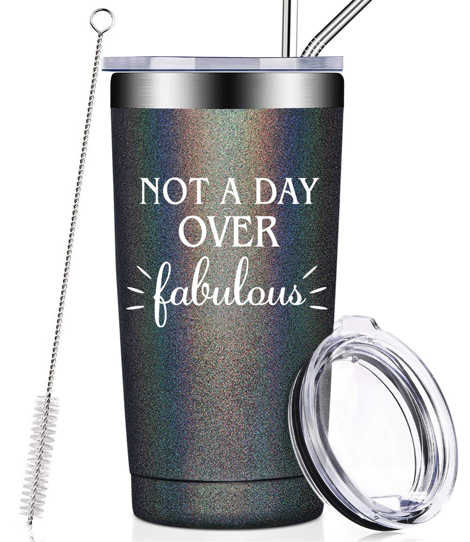 Fufandi Birthday Gifts for Women - Not a Day over Fabulous - Funny Christmas Gifts for Mom Best Friends, Female Women, Her Wife, Girlfriend, Sister, Coworkers - Vacuum Insulated Tumbler Cup