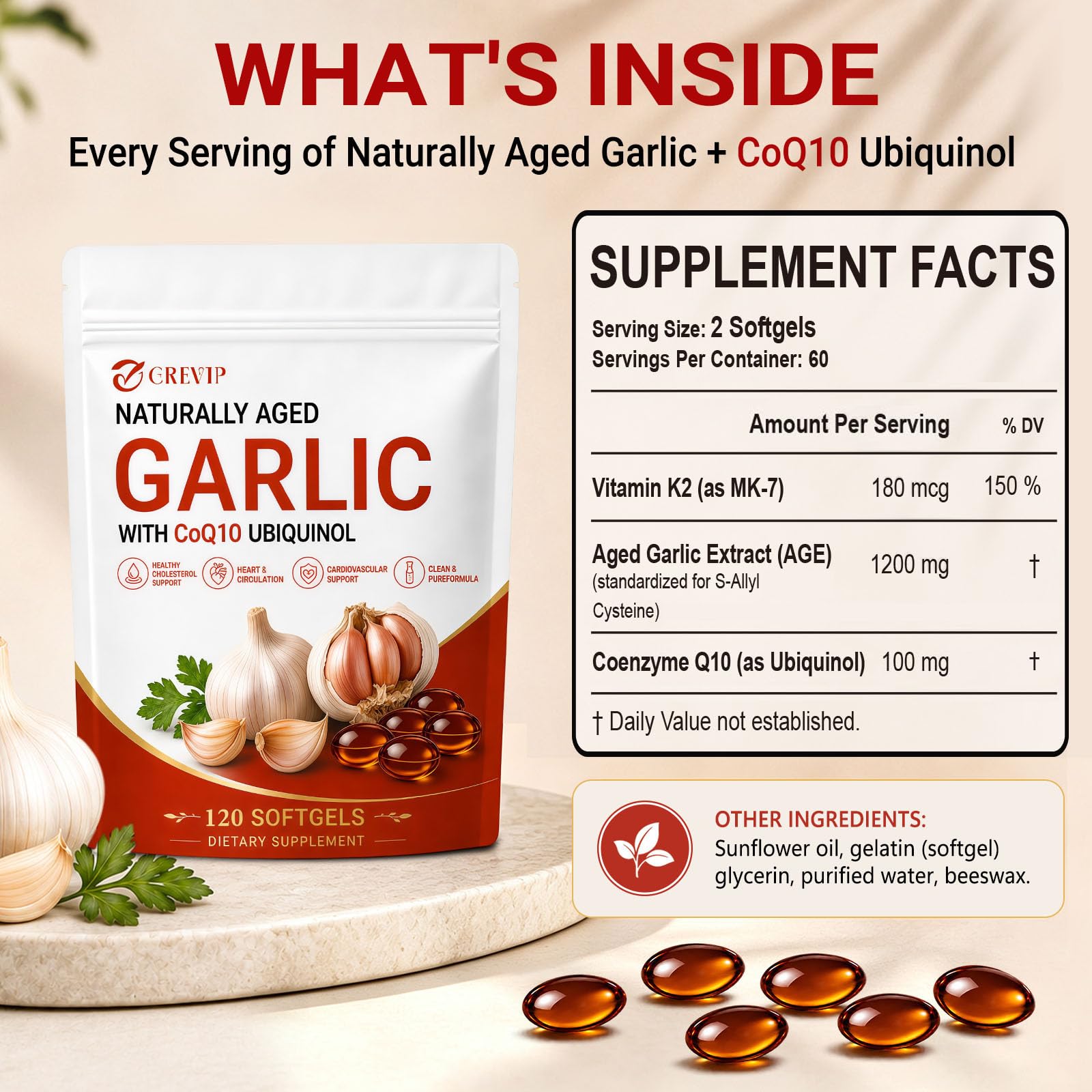 Aged Odorless Garlic Extract Softgels Natural Aged Garlic Supplements 120Ct — Amazon image 2