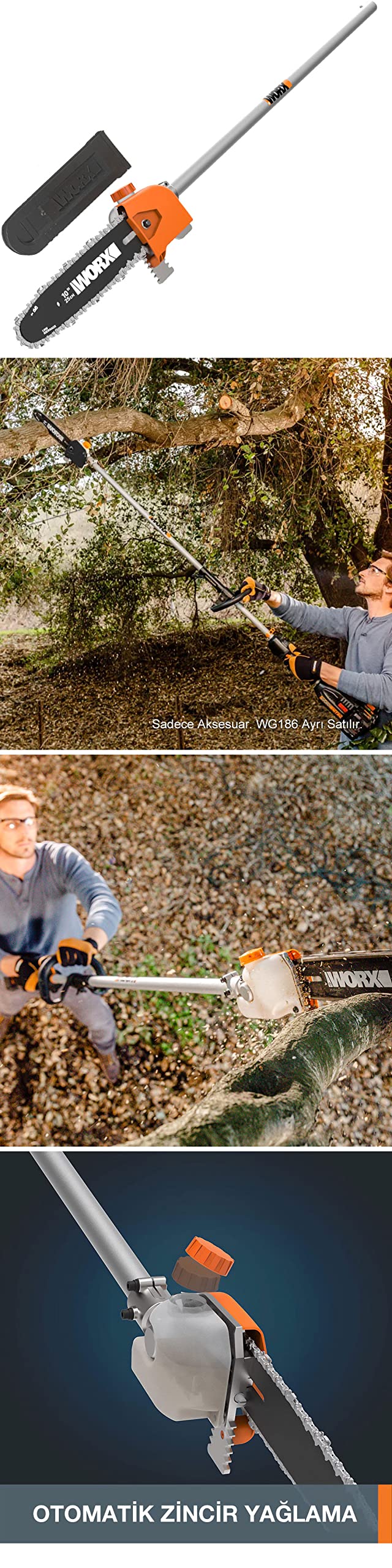 WORX WA0222 |Cabezal Motosierra para Herramienta Multifunción | 25 cm de espada | No incluye barra telescópica