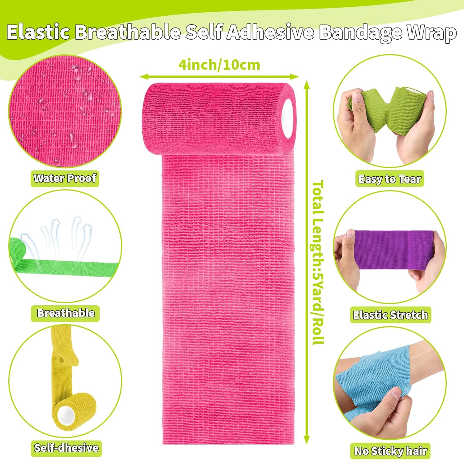 54 Pack Colorful Self Adhesive Bandage Wrap Bulk 4 Inch x 5 Yards Cohesive Bandage,Vet Wrap Breathable Elastic Self-Adherent Tape for Stretch Athletic Sports Wrist Ankle Dogs Pet Vet Wrap - Image 4