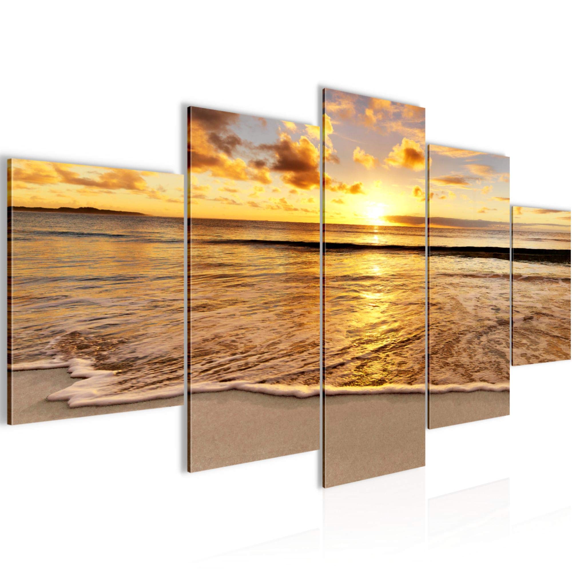 Runa Art A Sunset Beach Image Non-Woven 5 Pieces Se Beige Blue Bedroom Hall 607953