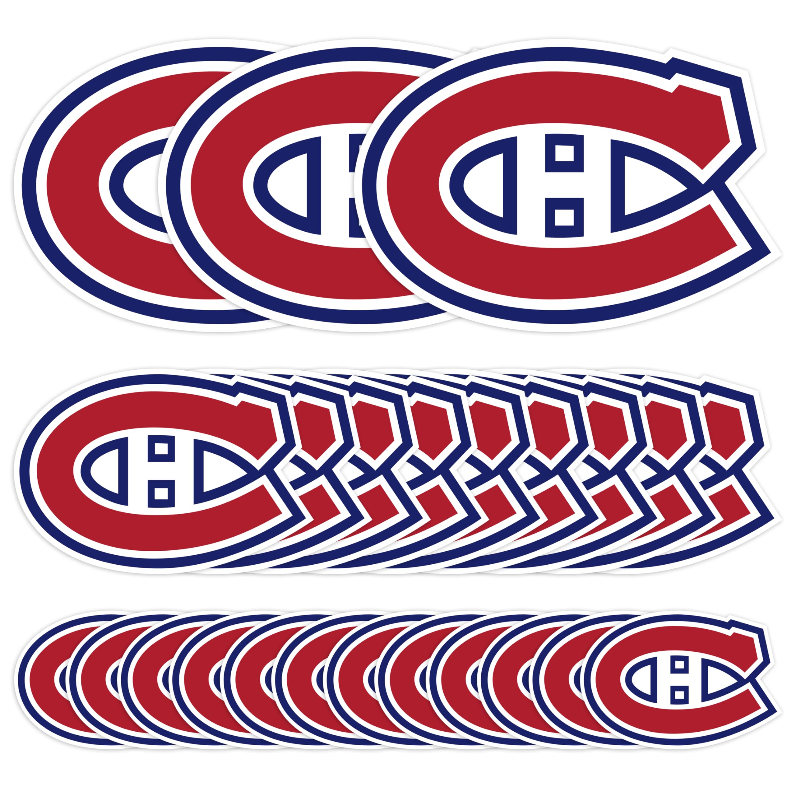 Montreal Hockey Stickers, 24-Pack, 3 Sizes (12.7 cm/8.9 cm/6 cm), Holographic Waterproof PVC, Laptop Locker Notebook Décor – Autocollants Canadiens de Montréal