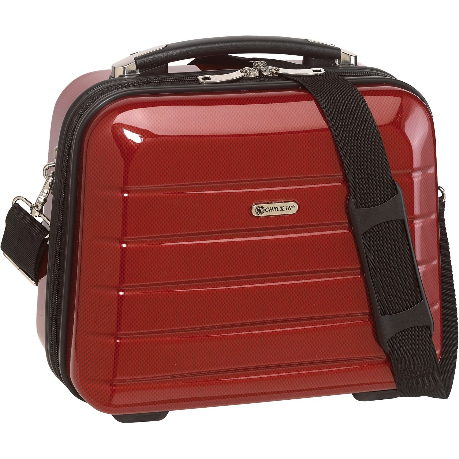 Check In Beautycase Kosmetikkoffer Schminkkoffer Beauty Case London aufsteckbar auf Trolley Polycarbon & ABS (carbon - rot)