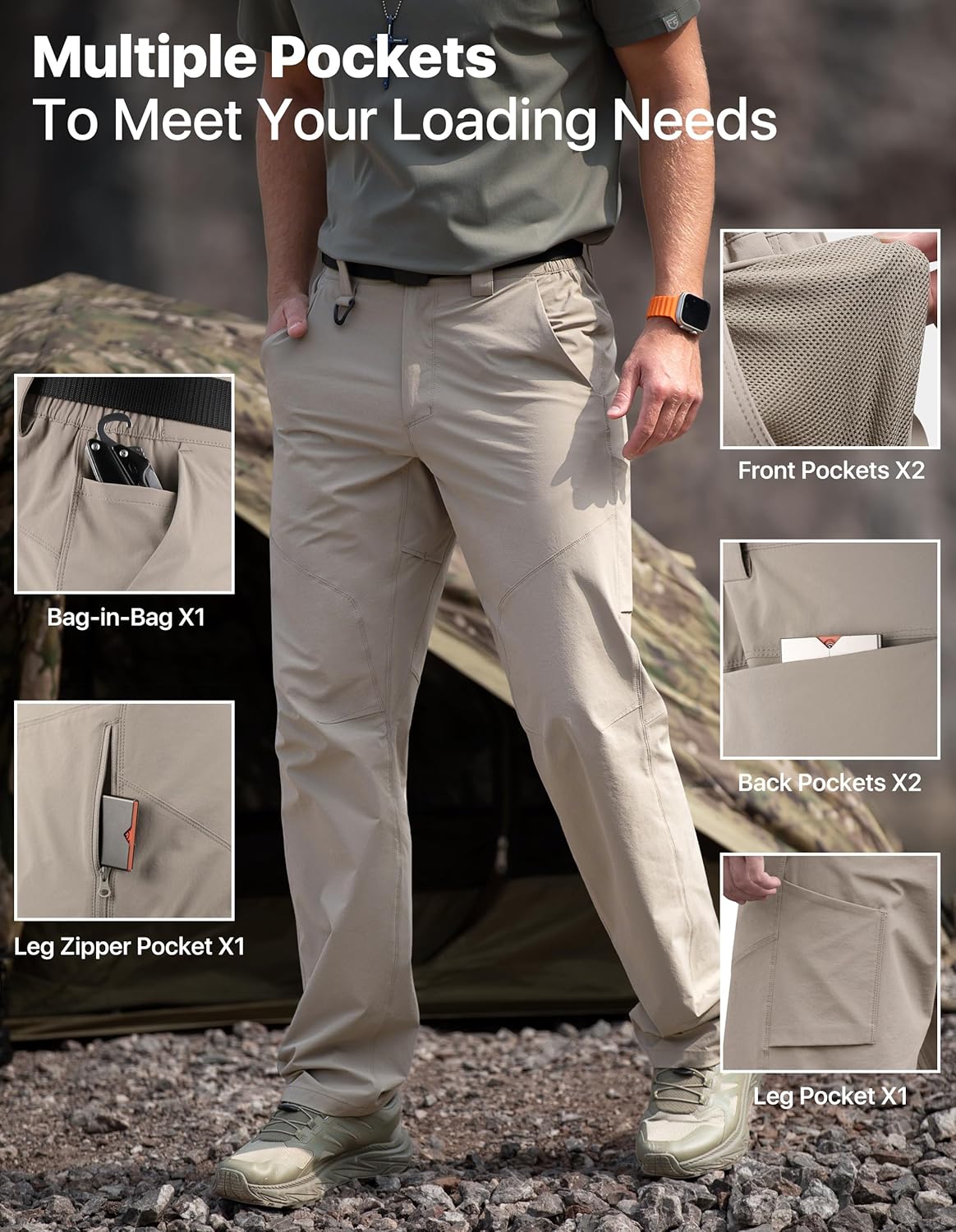 Men's Quick Dry Hiking Work Cargo Pants with Belt Lightweight Water-Resistant Stretch Pants for Fishing Outdoor Casual - Image 5