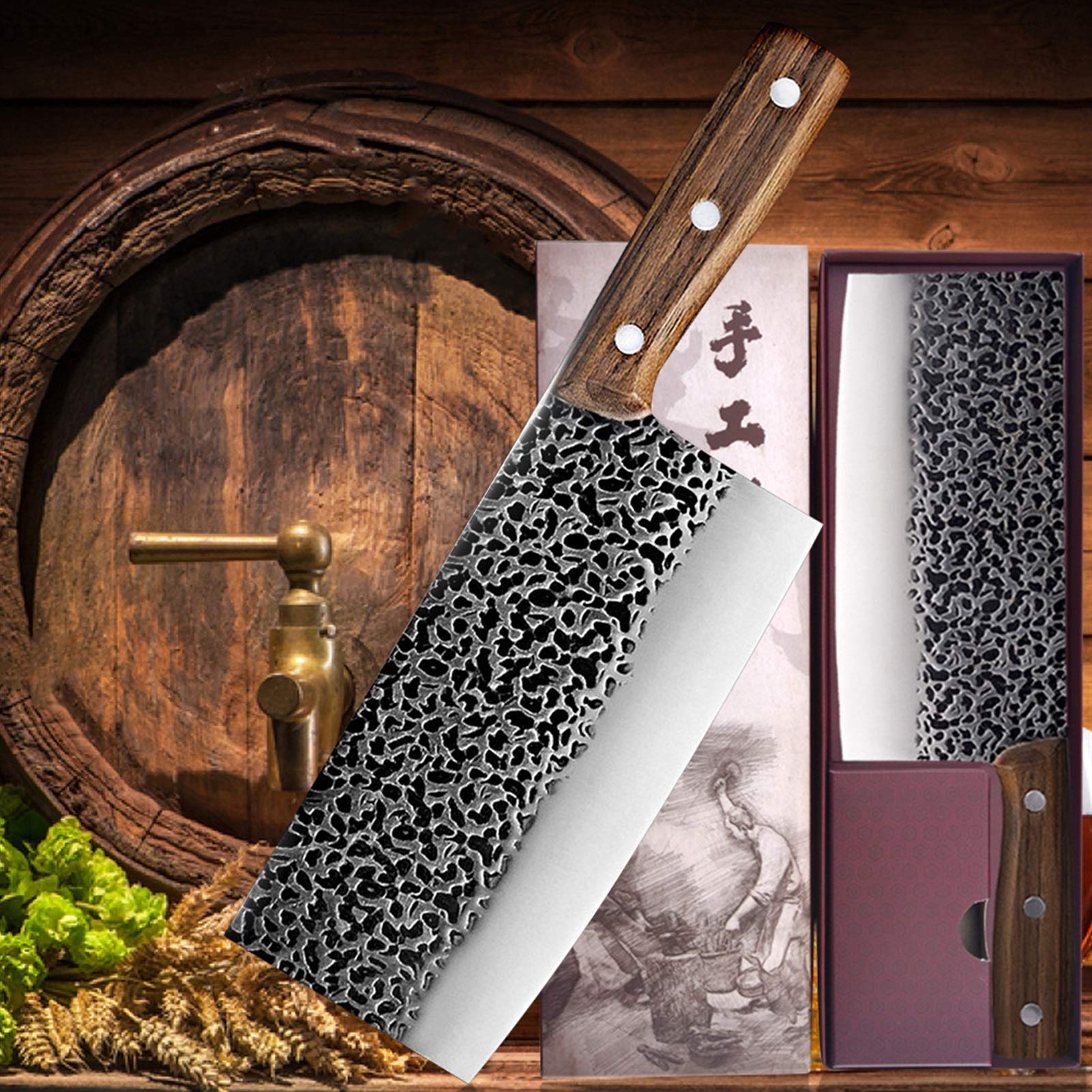 Couteaux de cuisine forgés Chef Boucher Couteau 7Cr17 440c Fait main en acier inoxydable à hautes couteaux à découper couteau