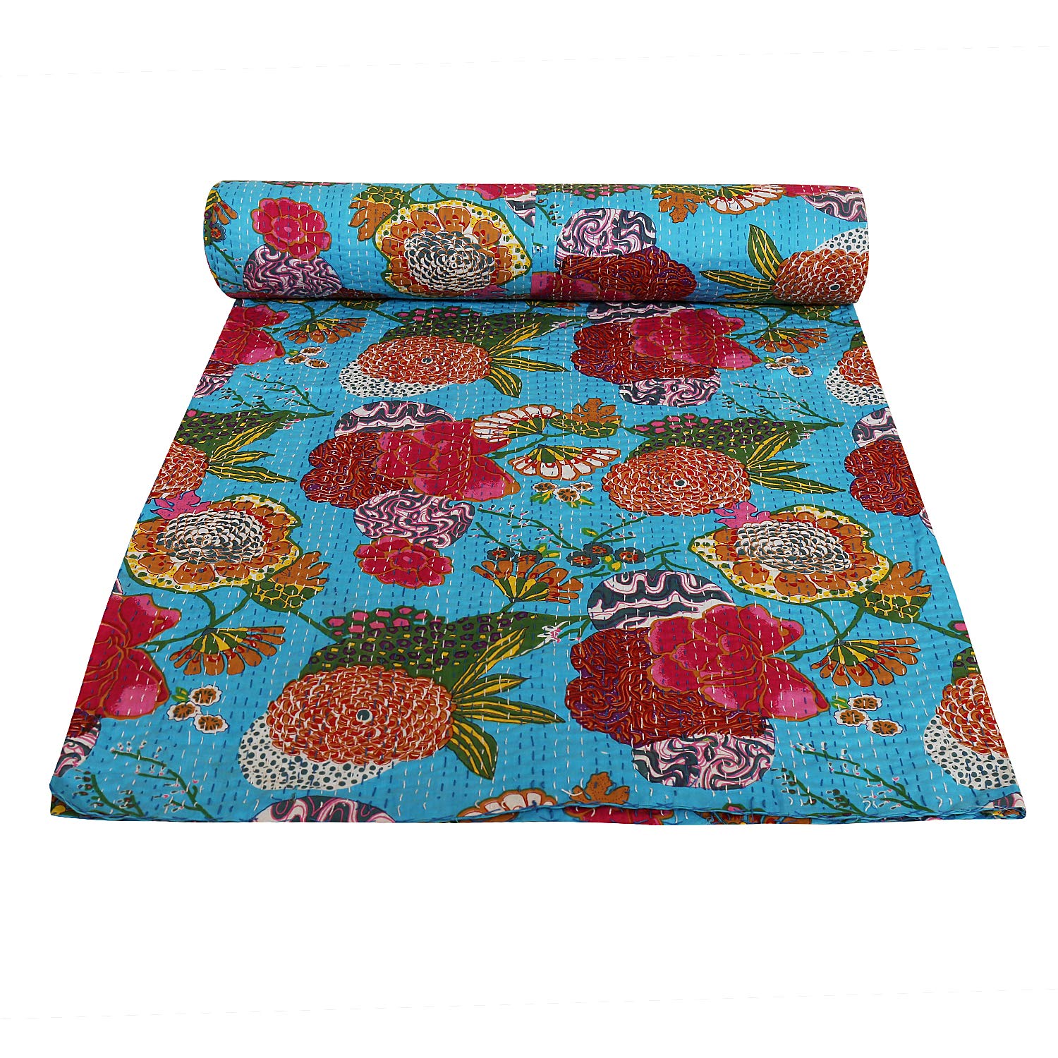 Janki Creation Fruit Print Twin Size Kantha Quilt , kantha Blanket , Bohemian Bedding , Kantha Bedspread , Kantha Quilt Reversible Throw , 60X90 Inches BY JANKI CREATION