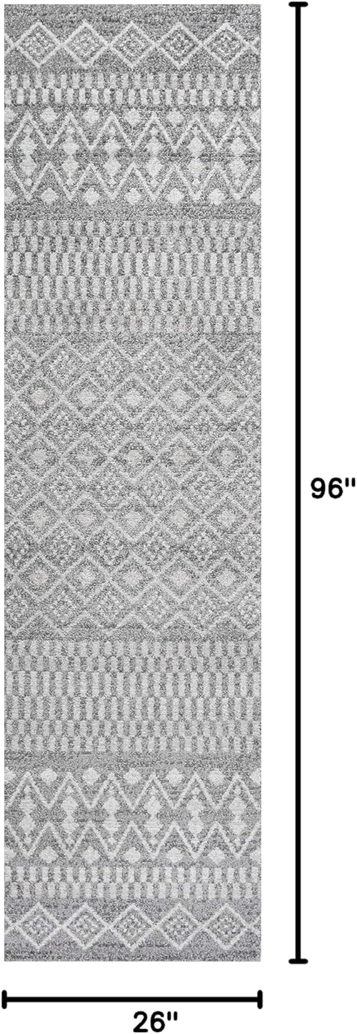 JONATHAN Y Ifrane Berber Stripe Gray/Cream Runner Rug, 2x8, Geometric, Bohemian, Casual, Easy-Cleaning for Living Room, Bedroom, Kitchen, Pet Friendly, Non-Shedding (MOH301B-28)