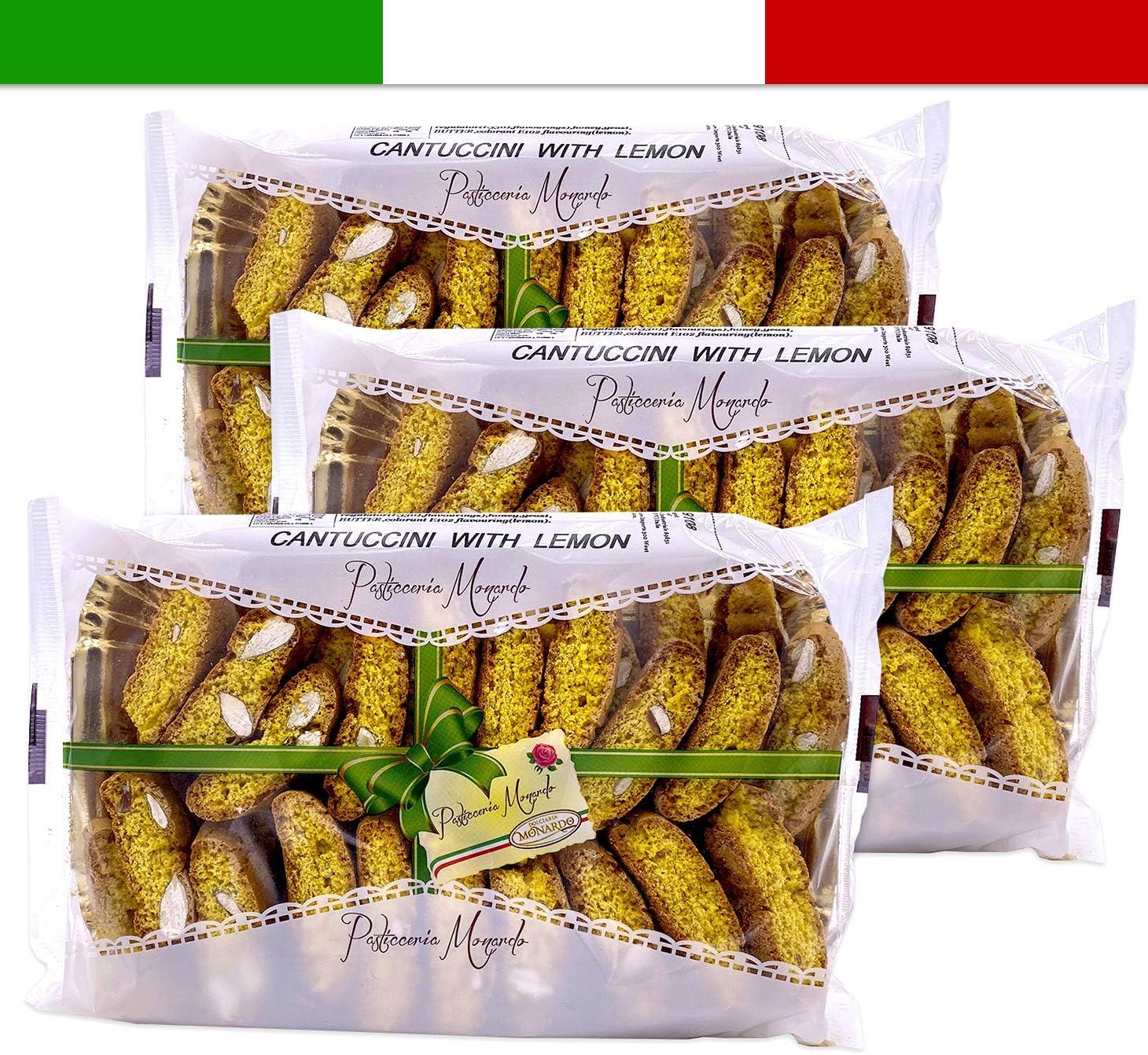 Monardo Lemon Almond Biscotti | Cantuccini Al Limone Lemon| Gourmet Italian Biscotti Tray 280g [3-PACK]