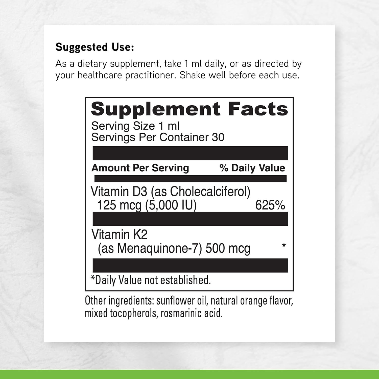 DAVINCI Labs D3/K2 Liquid - Liquid Vitamin D & Vitamin K Supplement for Bone Health, Heart Support & Calcium Absorption* - 30mL (30 Servings)