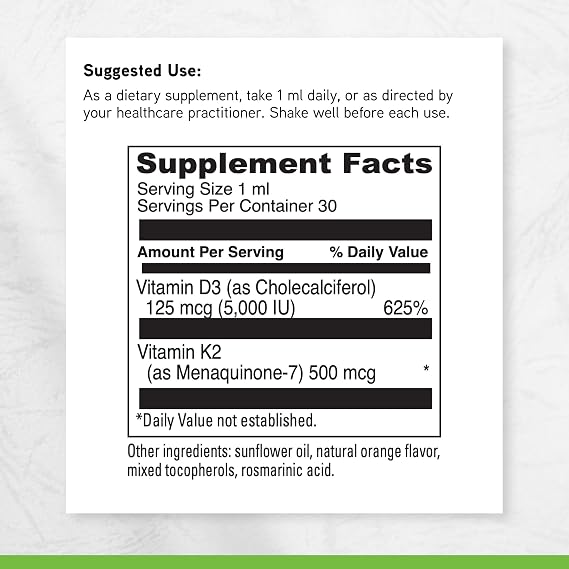 DAVINCI Labs D3/K2 Liquid - Liquid Vitamin D & Vitamin K Supplement for Bone Health, Heart Support & Calcium Absorption* - 30mL (30 Servings)