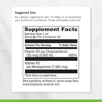 DAVINCI Labs D3/K2 Liquid - Liquid Vitamin D & Vitamin K Supplement for Bone Health, Heart Support & Calcium Absorption* - 30mL (30 Servings)
