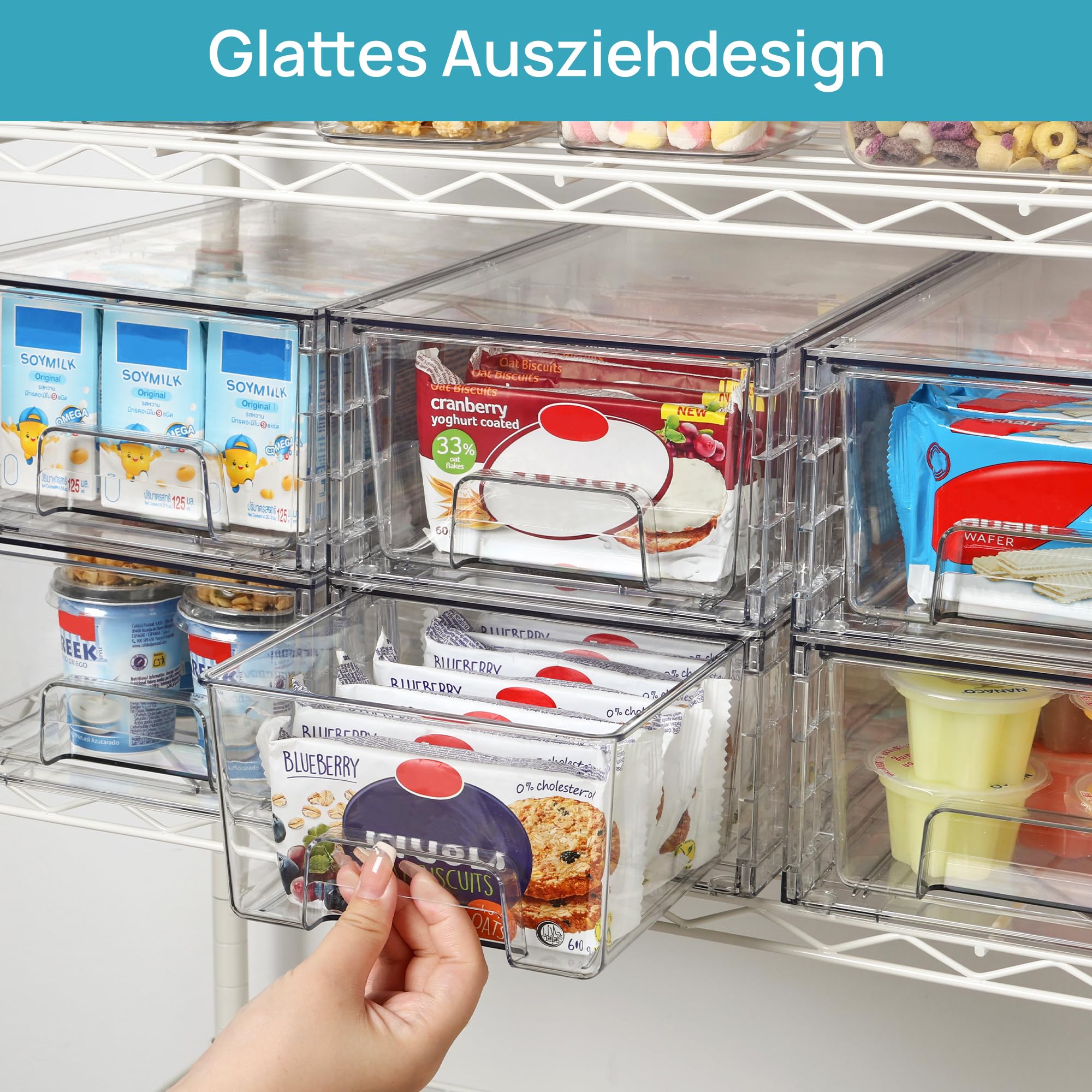Vtopmart 4 Stücke Stapelbare Aufbewahrungsschubladen, durchsichtige Schubladenorganisatoren aus Acryl mit Griffen, Aufbewahrung Organizer für Kühlschrank, Badezimmer, Schrank, Speisekammer Acryl