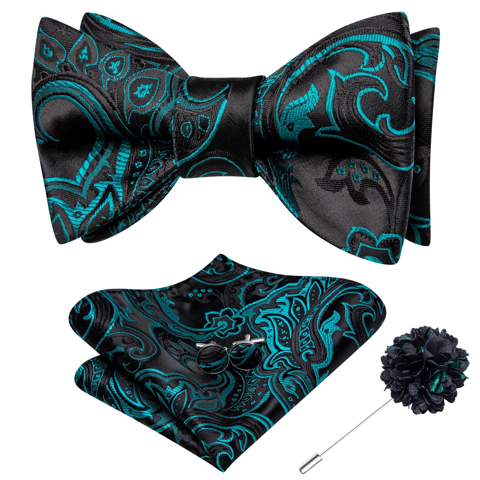 Dubulle Self Tie Bow Ties for Men Silk Paisley Bowtie Lapel Pin Set