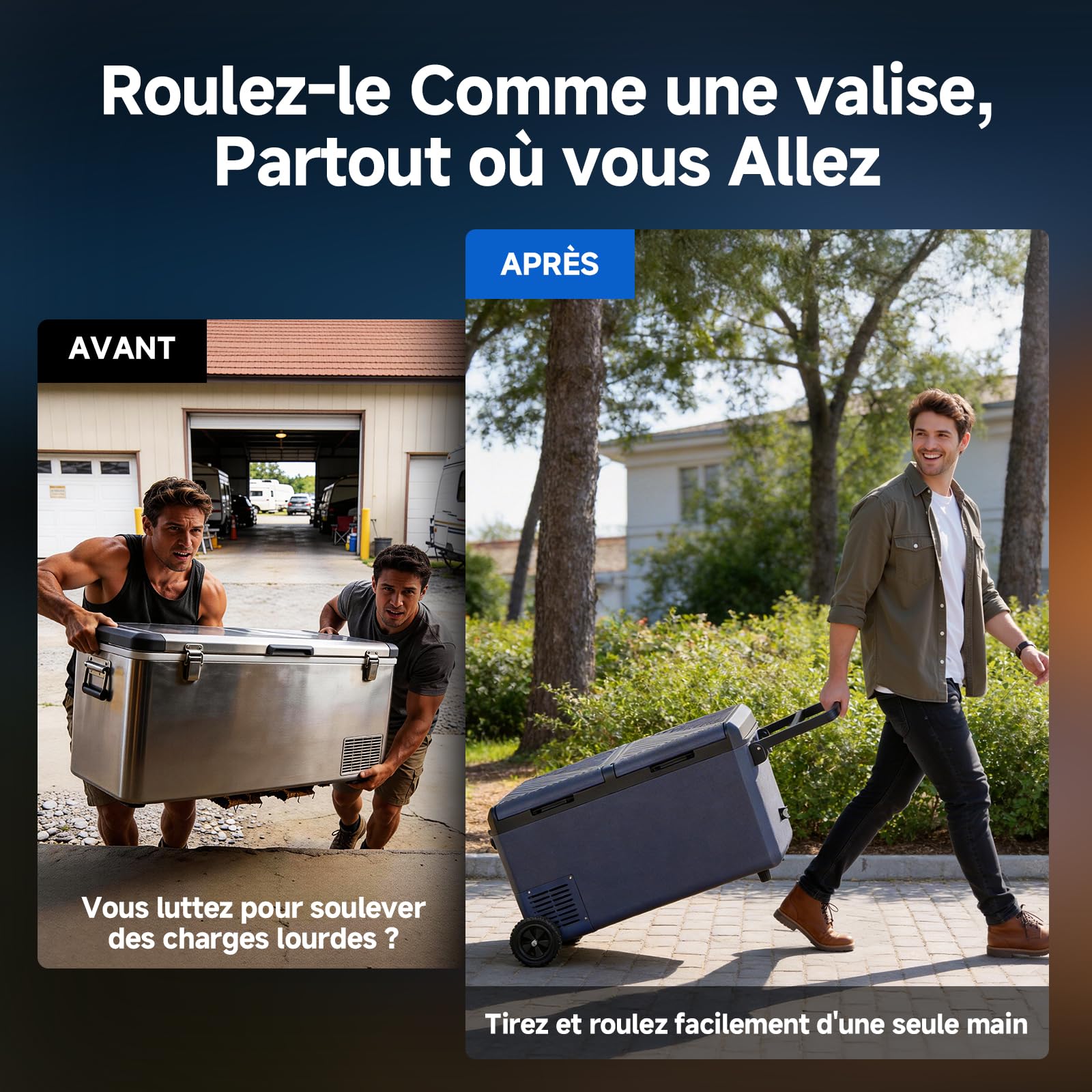 AAOBOSI Glaciere Electrique 75L, Glàciere a Compression Double Zone avec Roues,-20℃ à 20℃ Frigo Compression avec APP contrôle, 12v 220v pour Voiture, Camion, Camping-Car