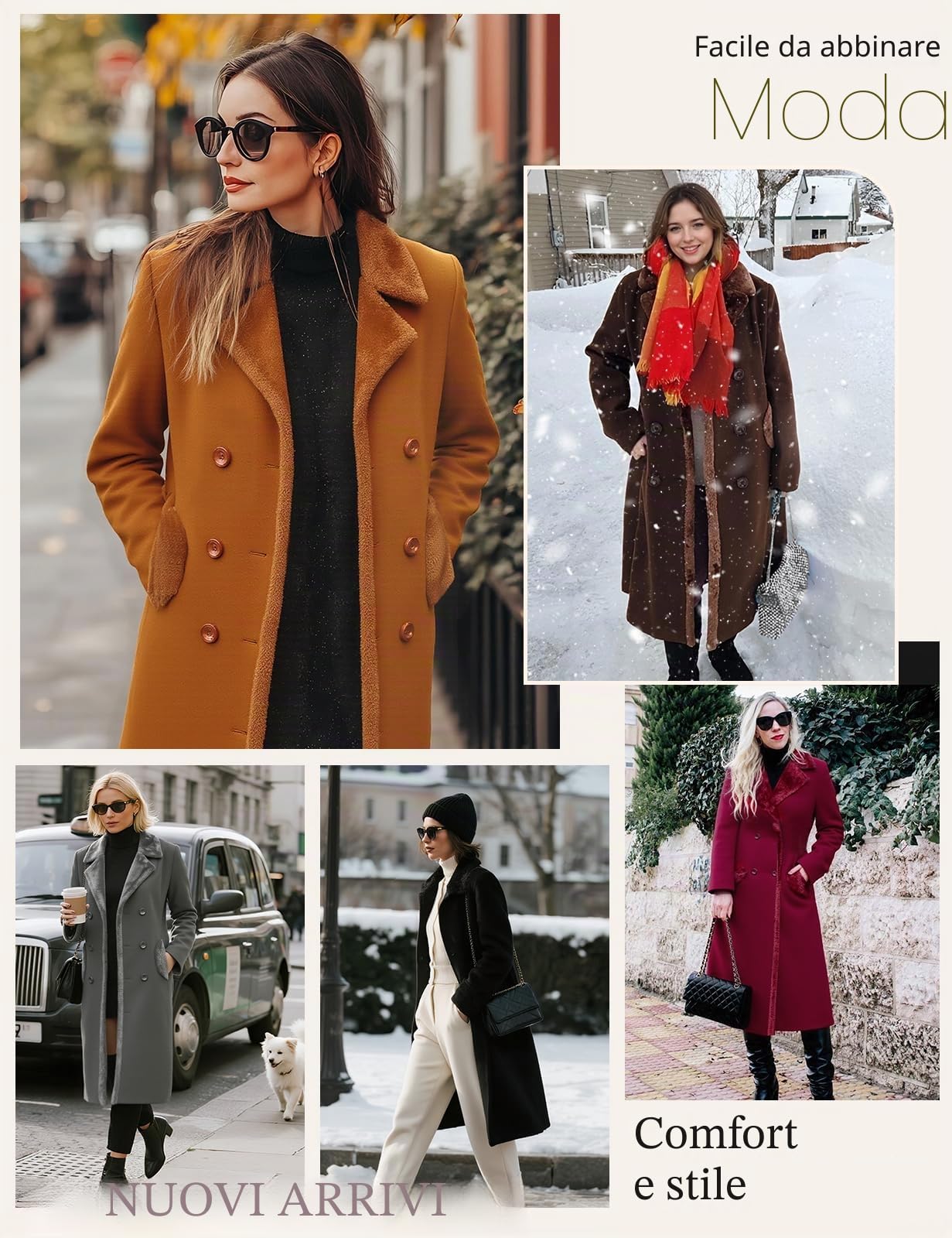 Yuson Girl Cappotto Donna Invernale Lungo Classico Doppiopetto Cappotto con Revers Autunno Invernale Caldo Cappotti Elegante Cappottino Trench Coat di Mezza Stagione con Tasche