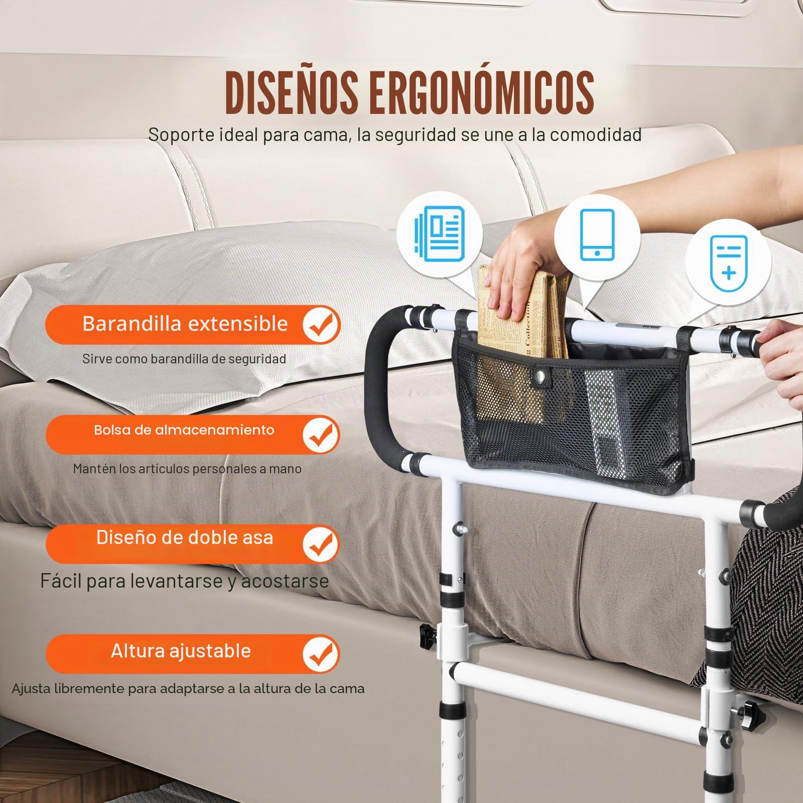 VEVOR Barandillas de Cama para Adultos Mayores Barandillas de Cama Plegables de 180° para Personas Mayores 450LBS
