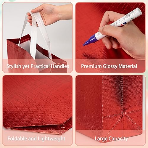 Miniatura 10 de LUCKIPLUS Paquete de 20 bolsas de regalo verdes y rojas de tamaño mediano, bolsa de dulces brillantes con asa de tela, bolsas de regalo de Navidad