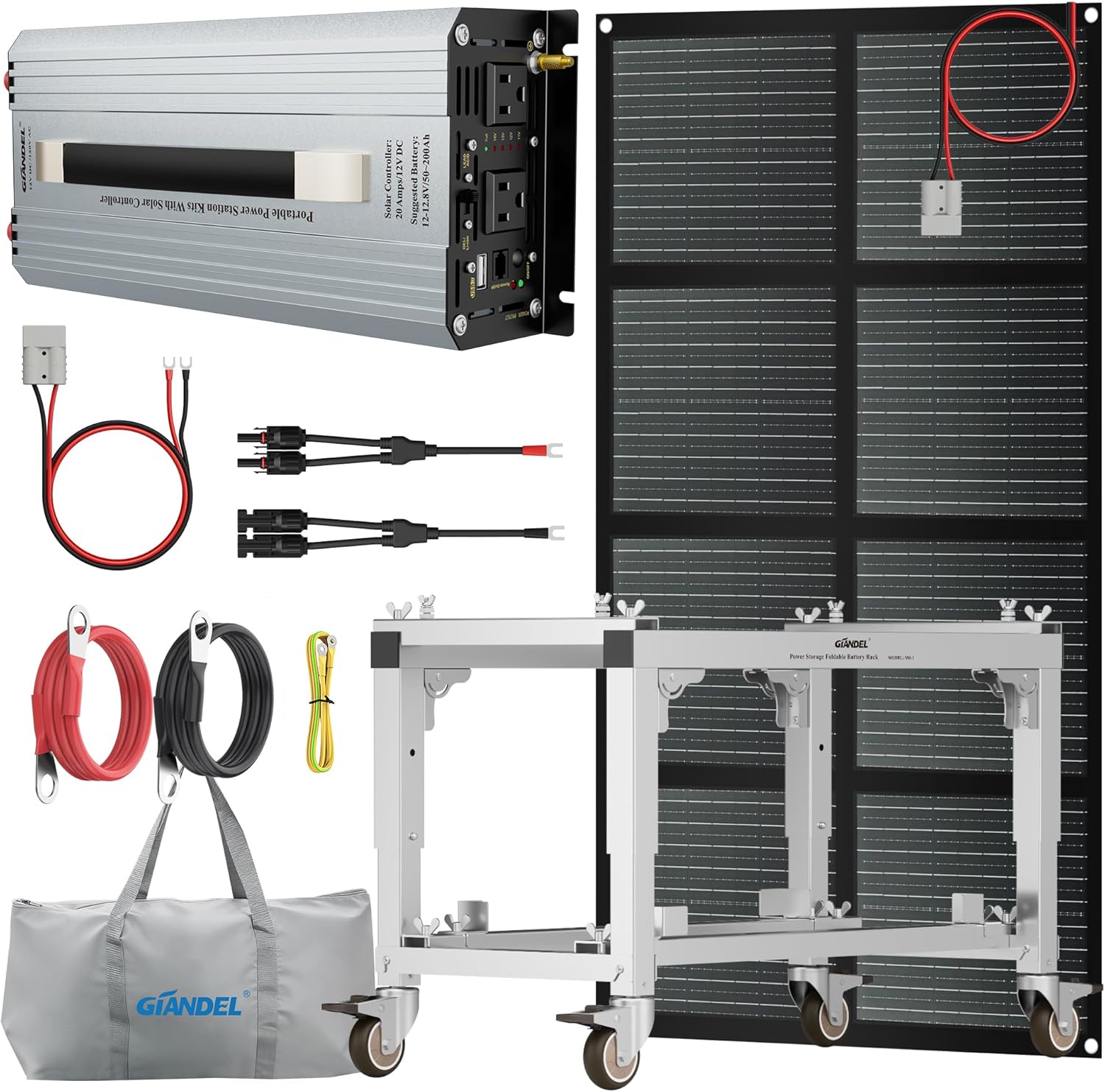 GIANDEL Photo voltaic Kits Consists of 150 Watt Photo voltaic Panel Foldable,1200 Watt Photo voltaic Inverter with 20A PWM Photo voltaic Cost Controller,Battery Storage Rack,Transportable for Outside Utilization,Tenting, Off Grid Photo voltaic System