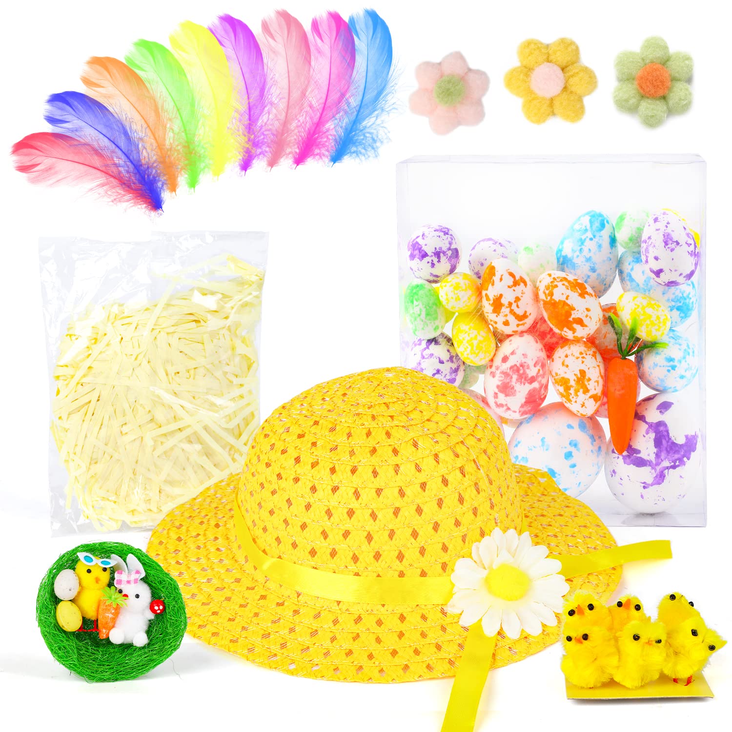 VEYLIN Easter Bonnet Kit, Easter Bonnet Hat for Kids Make Your Own Easter Hat, DIY Easter Bonnet Kit Easter Hat for Boy Girl(Yellow)