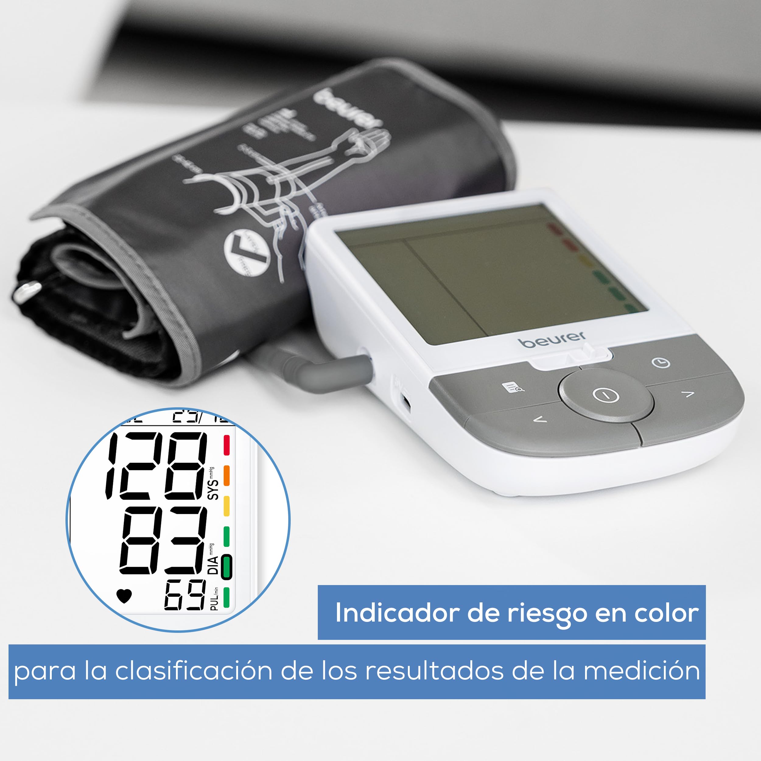 Beurer BM 53 Tensiómetro de brazo, fabricado en Europa, clínicamente validado, detección de AFib, indicador de riesgo, brazo 22-42 cm, transferencia de datos a Apple Health