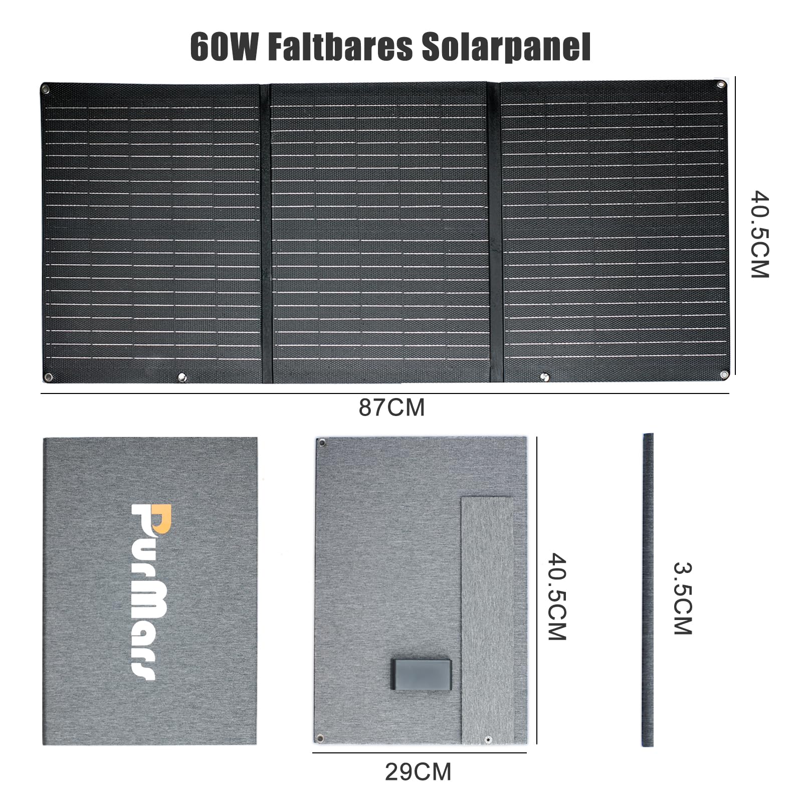 60W Tragbares Faltbarer Solarladegerät mit Ständer,Faltbares Solarpanel mit USB-C,USB-A und DC-Ausgängen,für Wandern,Camping,Notstromversorgung für Kleine Stromgeneratoren,Powerbanks,Telefone