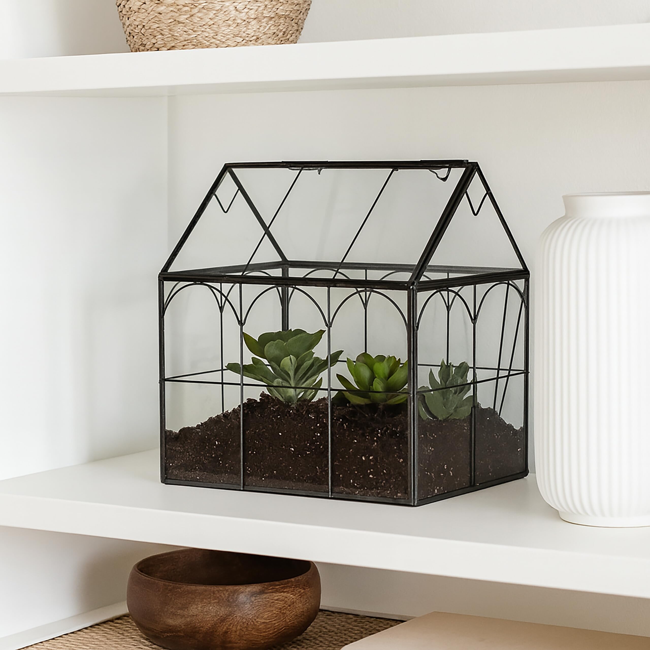Relaxdays Terrarium pour Vos Plantes, décoratif et Pratique, pour Le Rebord de la fenêtre, 20 x 24,5 x 13,5 cm, Noir