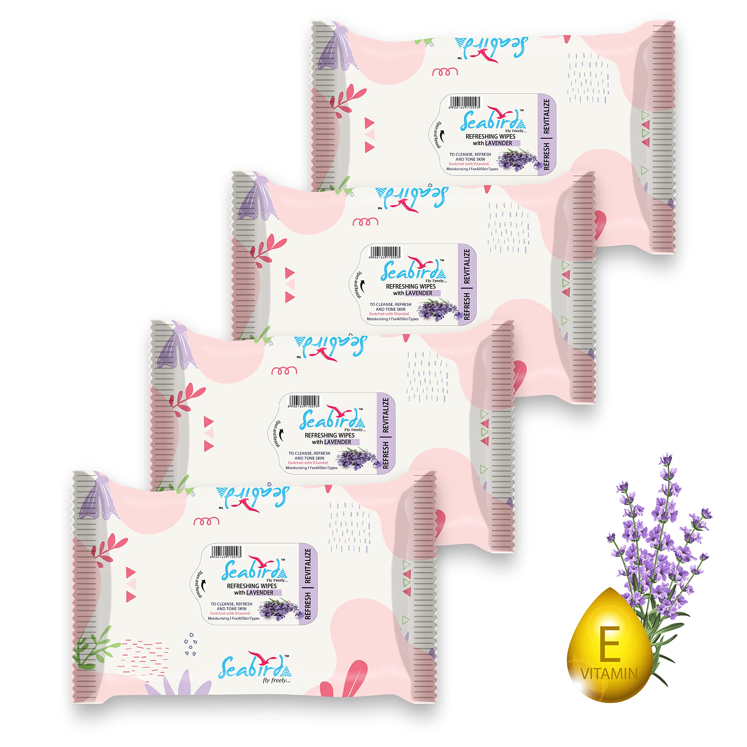 Seabird Refreshing Makeup Remover Face Cleansing Wipes For Womens | Soothing Wipes Mild Fragrance For Daily Active Life (4 Refreshing Tissue Lavender)
