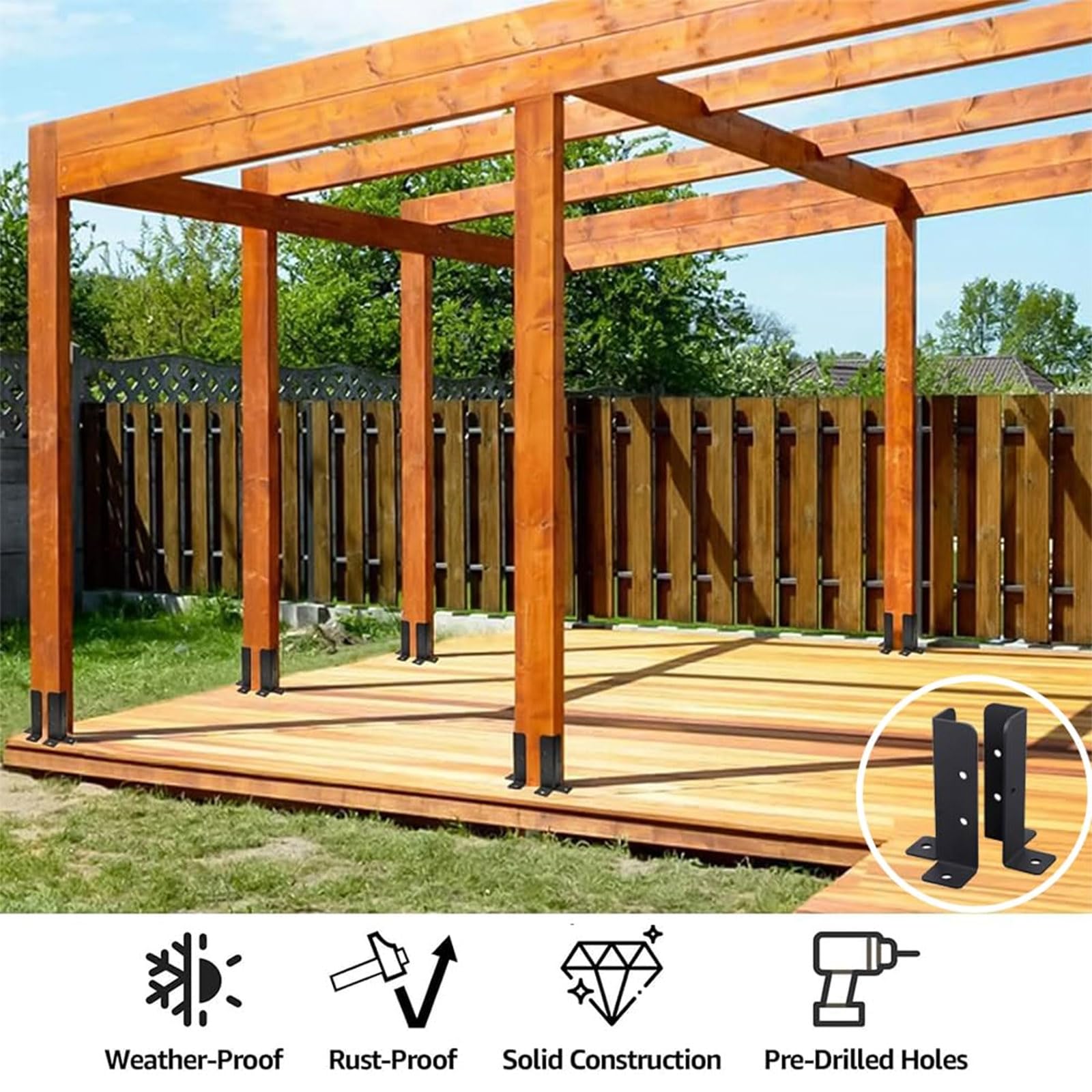 Deck Post Anchor Base Brackets Wood Fence Post Base Brackets kit for Pergola Rai