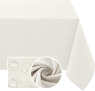 H.VERSAILTEX 60x102 Linen Textured Waterproof Tablecloth Wrinkle-Free Spill-Proof Cover Heather Ivory for 8-10 Seats