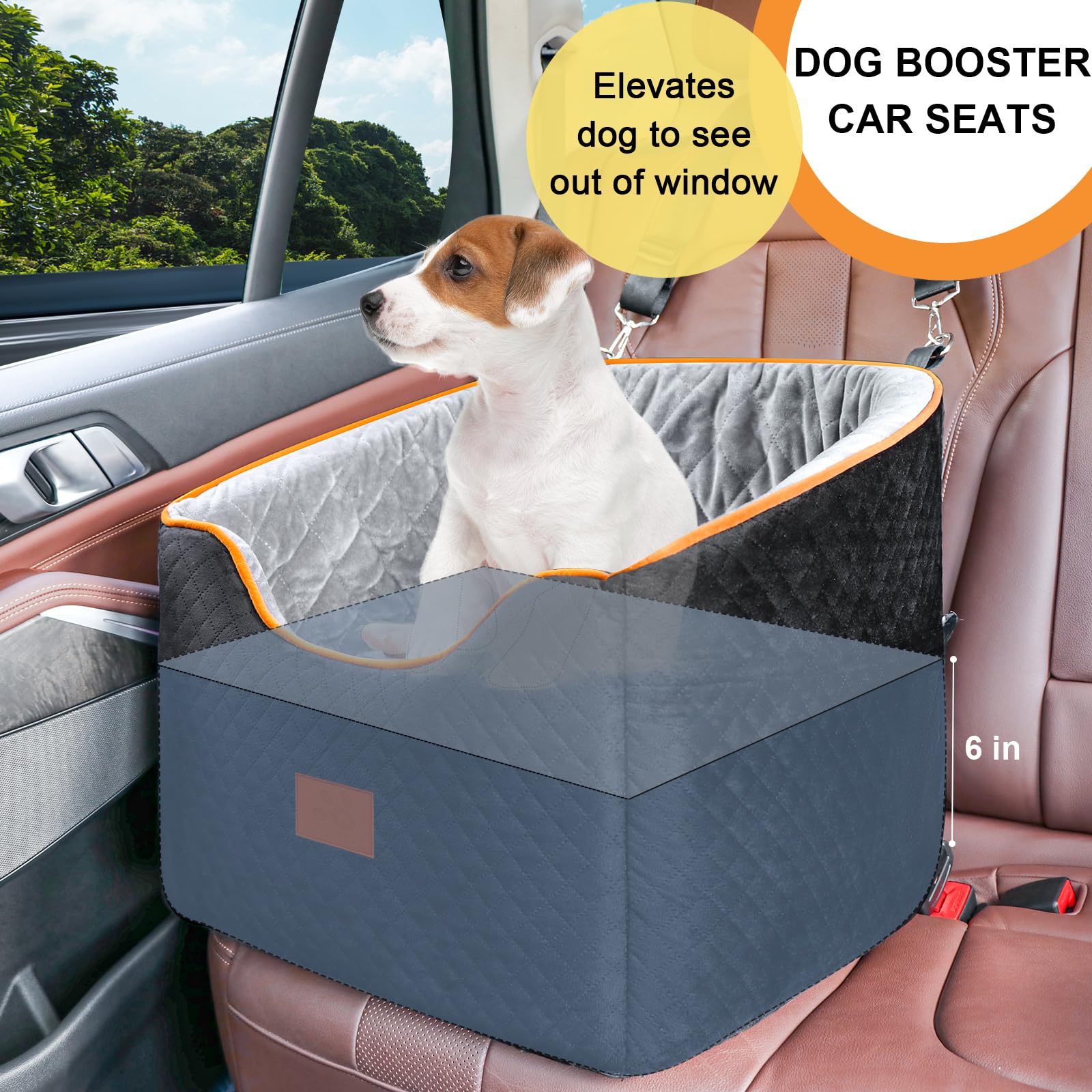Dog Car Seat for Small Dogs, Memory Foam Booster Dog Seat for Dogs up to 35 lbs, Elevated Pet Car Seat with Washable Removable Cover, Storage Pockets(Black/Gray) - image 3