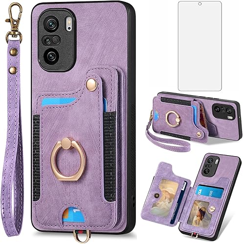Asuwish Funda de teléfono para Xiaomi Poco F3Mi 11iMi 11XMi11X Pro Funda tipo cartera con protector de pantalla correa para la muñeca cordón RFID