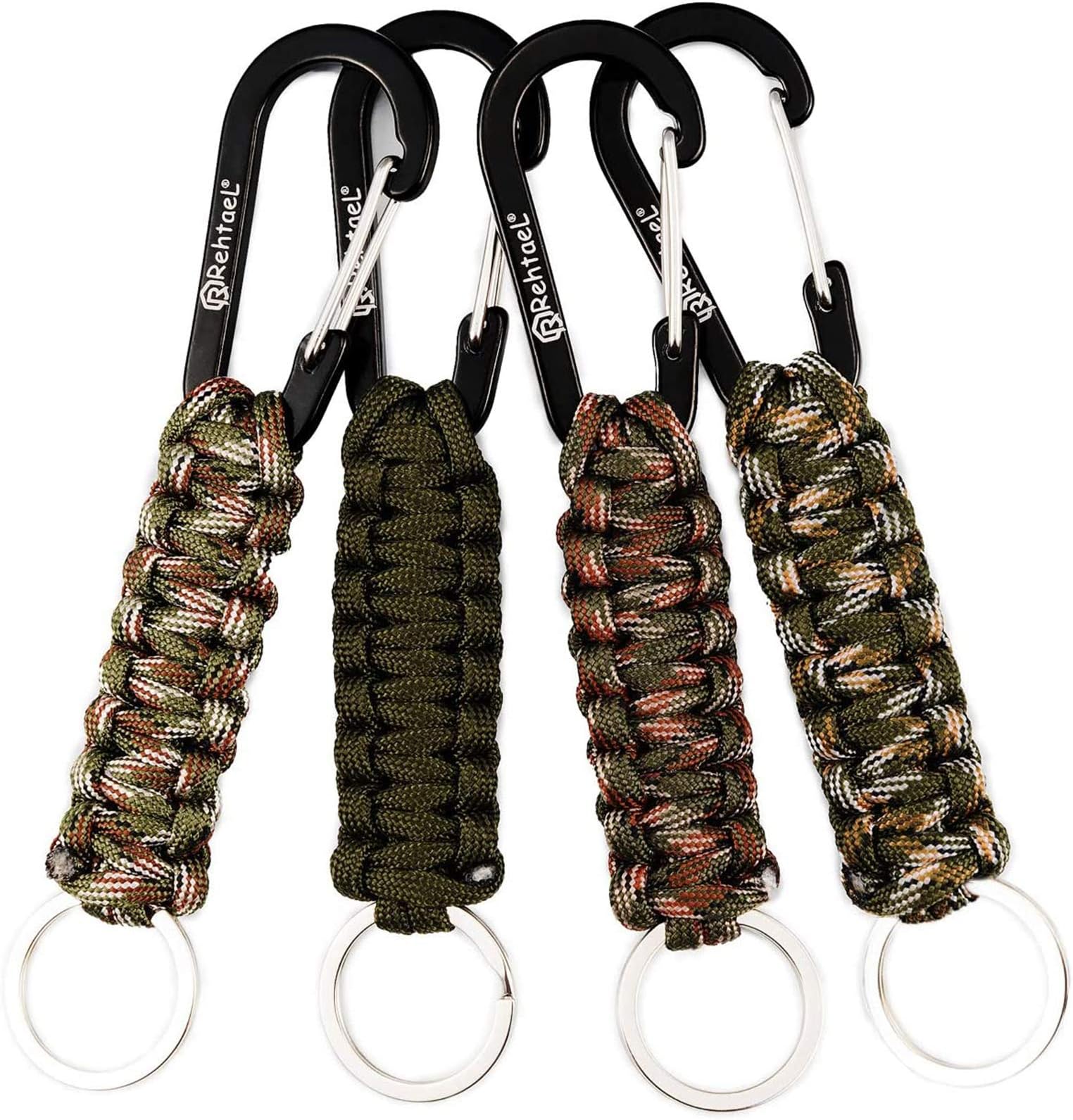 4 Pack Heavy Duty Paracord Keychain, Military Braided Rope Key Chain with Carabiner Strap for Men Women, Outdoor Gear