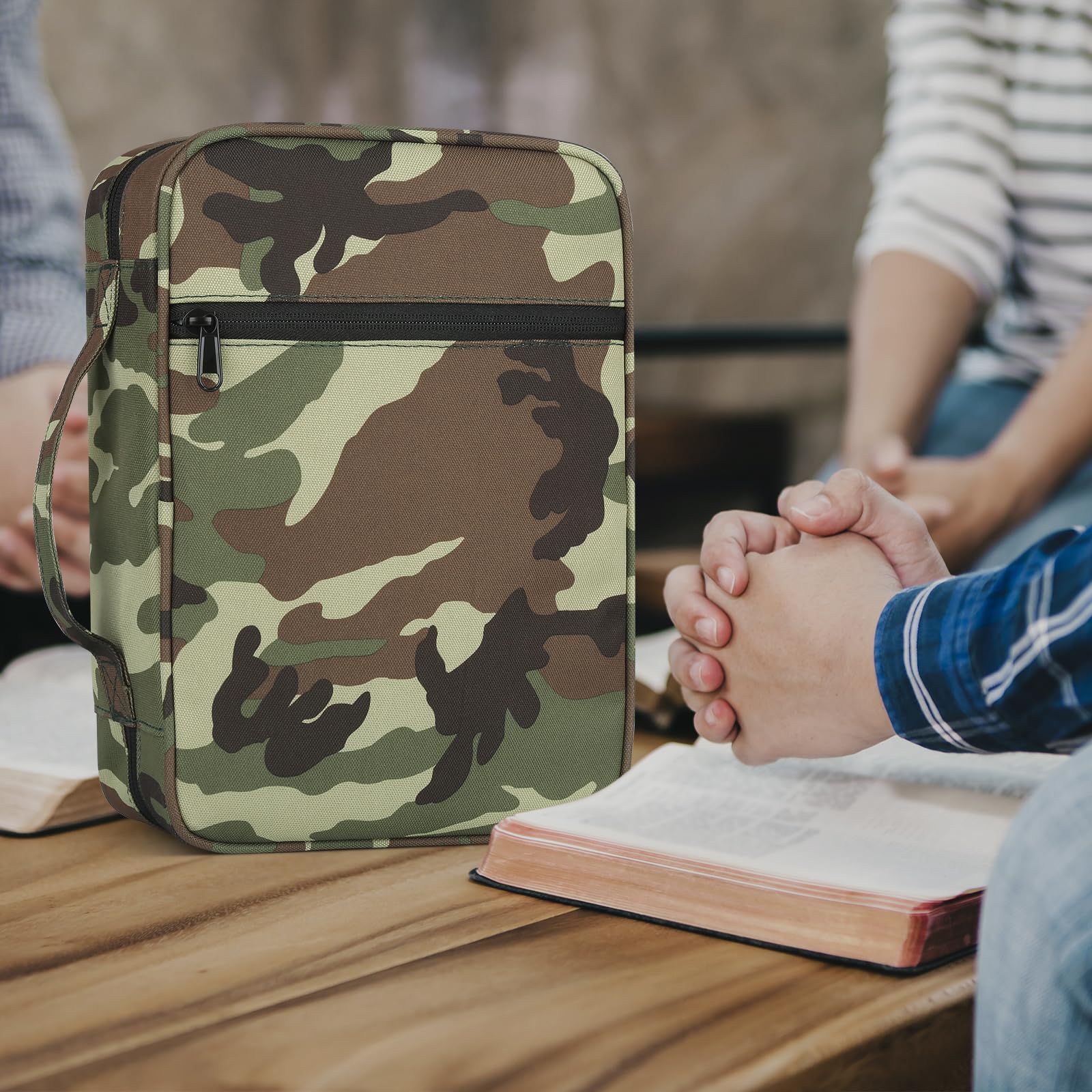 Bible Cover with Durable Handle, Carrying Book Case Church Bag Bible, Protective with Zippered Pocket, Bible Study Accessories Supplies, Book Protector for Book Lovers, Camouflage