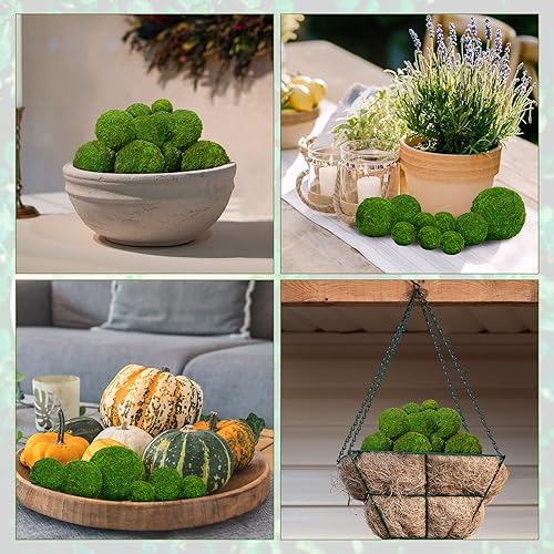 Miniatura 5 de Amyhill 38 bolas decorativas de musgo sintético para centro de mesa, globos de musgo verde artificial, bolas de musgo seco, relleno de cuenco para