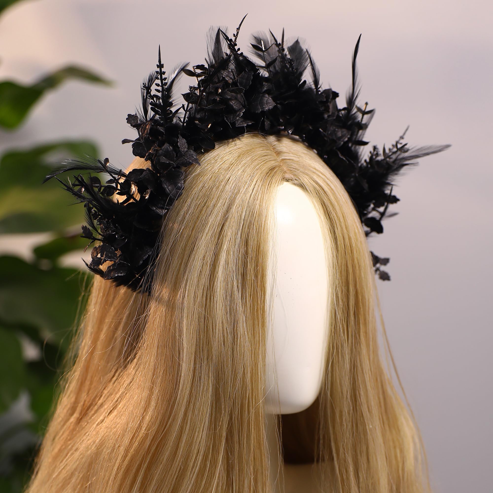 GOTHIC Artisan halo crown Black Floral Headpiece with Butterfly Accent handmade Halo The Moon, fantasy headpiece, butterfly, cosplay, gothic  main image 3
