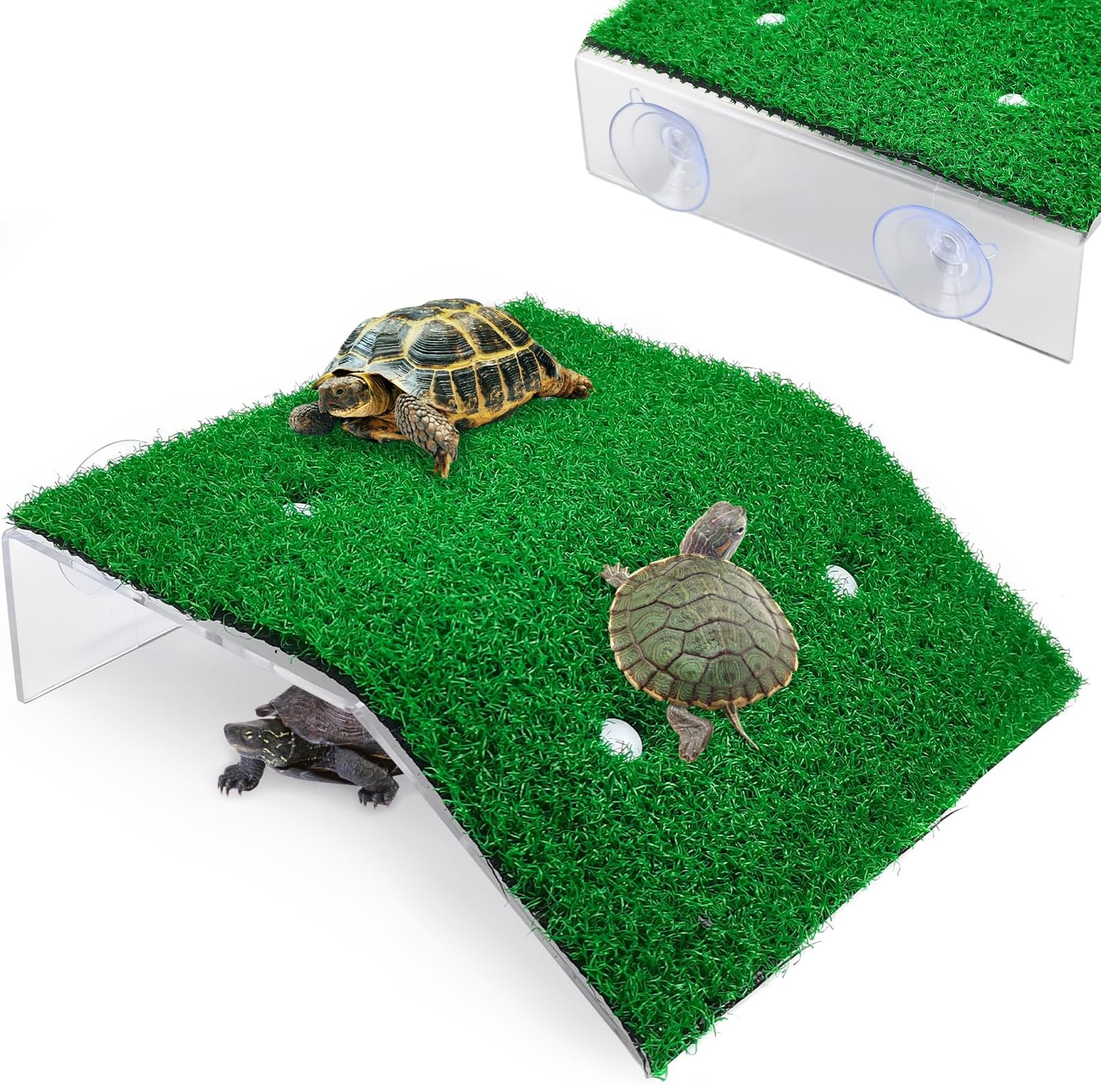 Keedolla Lawn Turtle Basking Platform Tortoise Resting Terrace, Simulation Grass Turtle Ramp Tortoise Climbing Ladder for Aquarium, Fish and Turtle Tank - Large