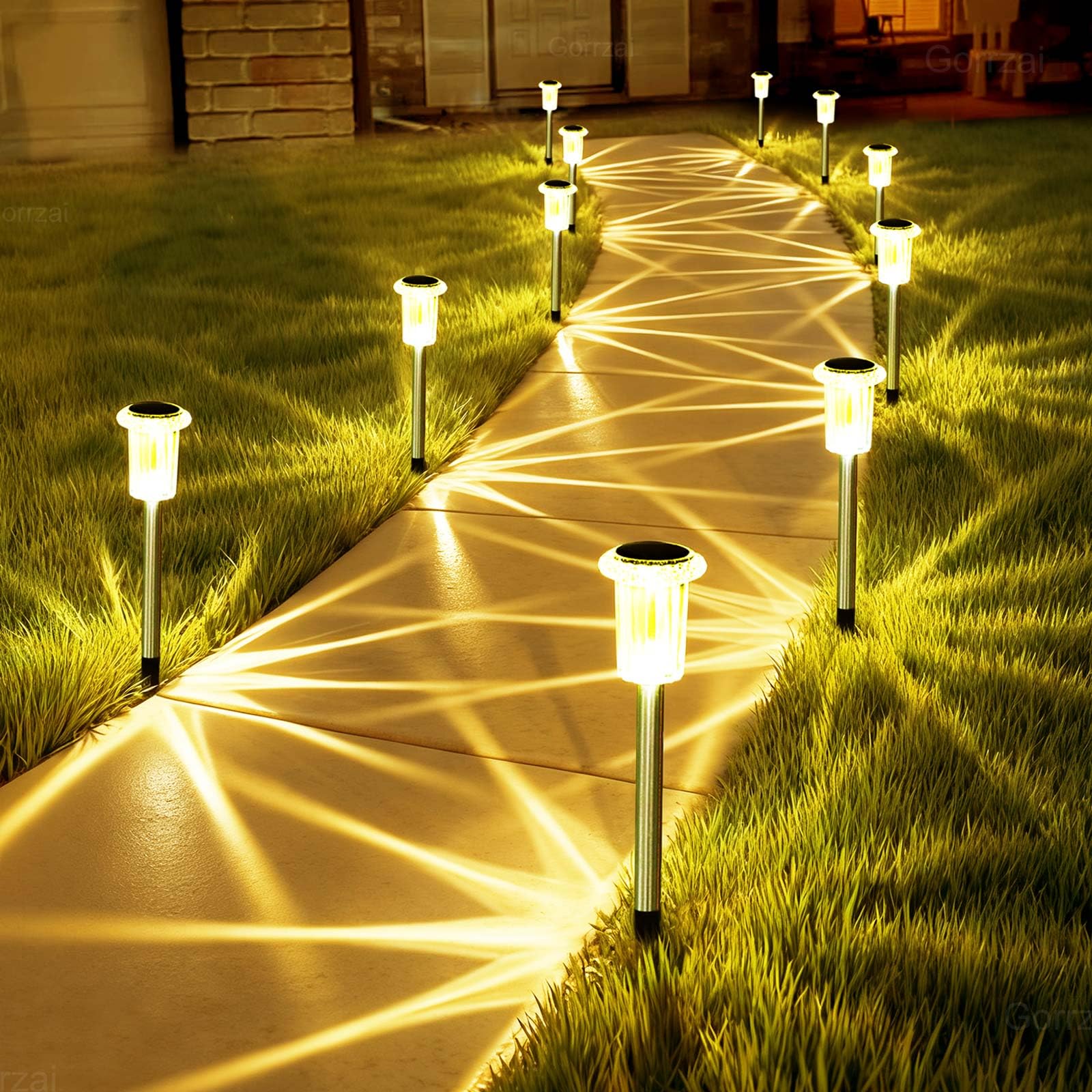 Gorrzai 15 Pack Solar Lights Outdoor Waterproof Pathway Lights, Warm White — image 1