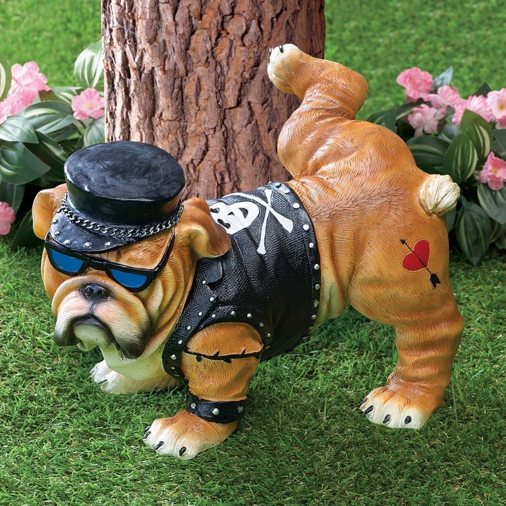 APC Goods Humorous Born To Ride Peeing Bulldog Statue Indoor and Outdoor decor