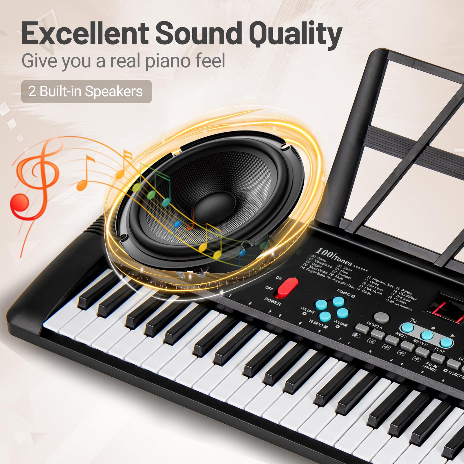 Pianoforte Digitale 61 Tasti Pieghevole, Tastiera Elettronica con Microfono e Leggio, Portatile con Borsa per Principianti (Nero)