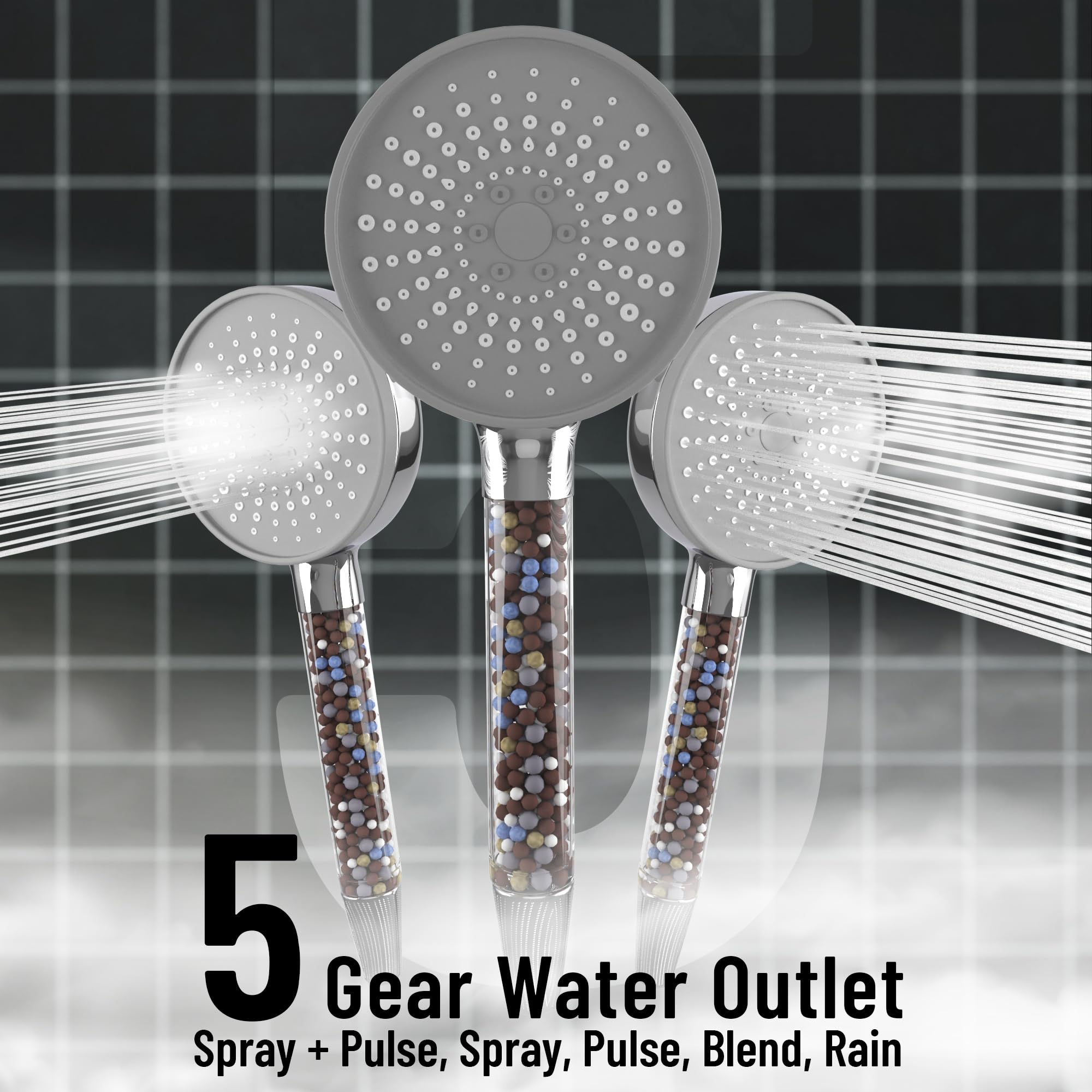 Cabezal de ducha con soporte ajustable, cabezal de ducha de alta presión con 5 modos de pulverización con 5 filtros, filtros suavizantes de agua para agua dura, elimina el cloro, filtro