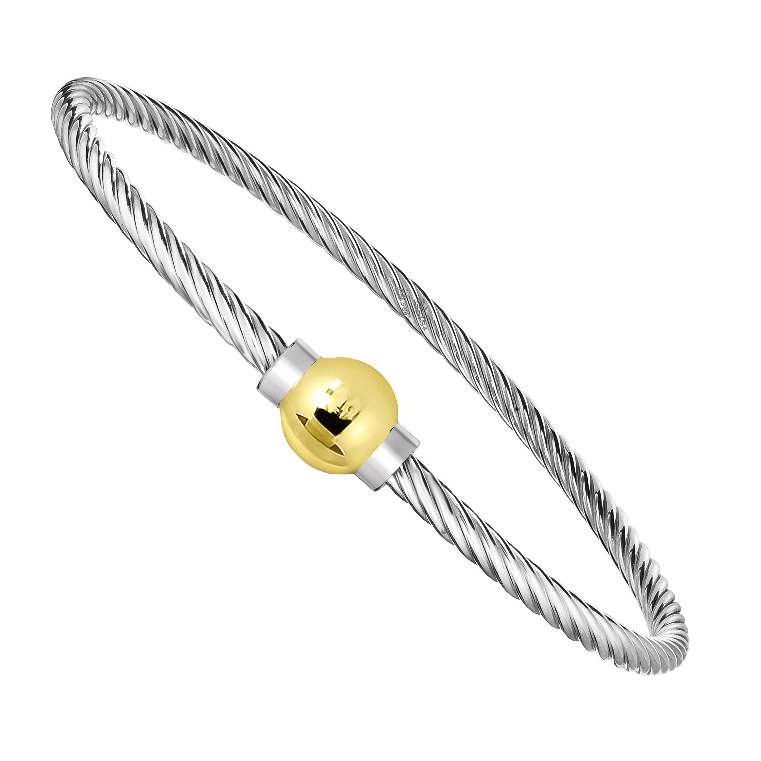 Ocean side bracelet 925 Sterling Silver And 14K solid Gold Ball Screw Twisted Bangle Bracelet