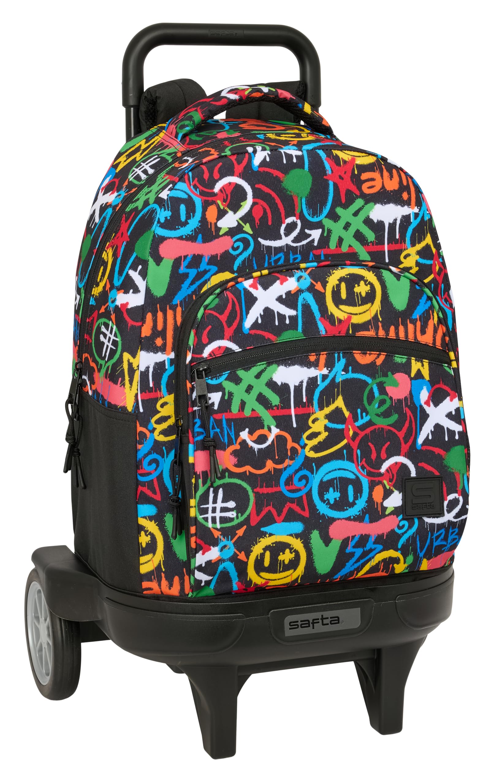 SAFTA GRAFFITI COLORS - Mochila Grande con Ruedas, Compact Evolución, Extraíble, Ideal para Niños de Diferentes Edades, Cómoda y Versátil, Calidad y Resistencia, 33x22x45 cm