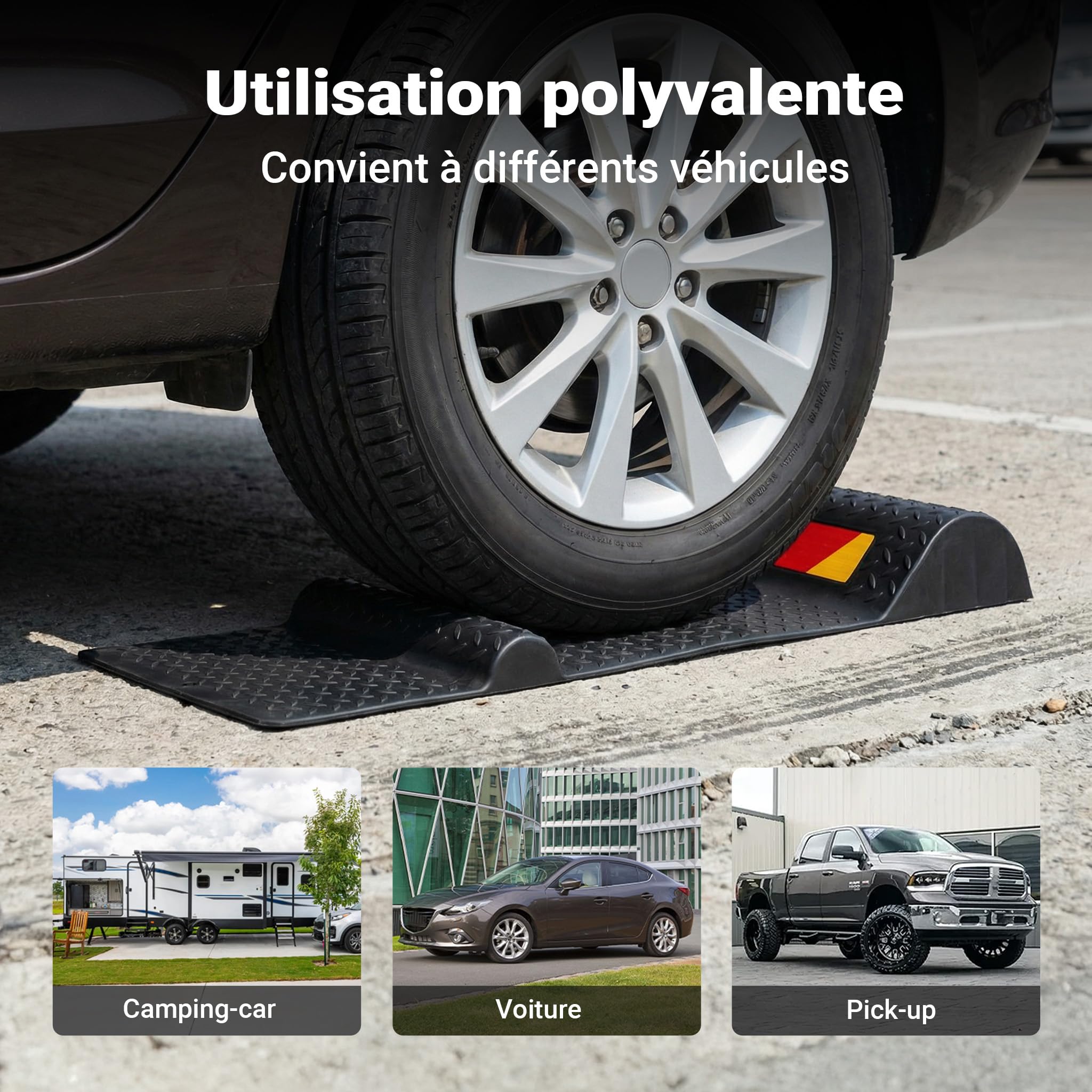 Wiltec Lot 2x Butoir de voiture – 528 x 250 x 52 mm – Auto-adhésif – Tapis de parking comme Aide au stationnement Seuil de freinage Auto Garage Véhicule