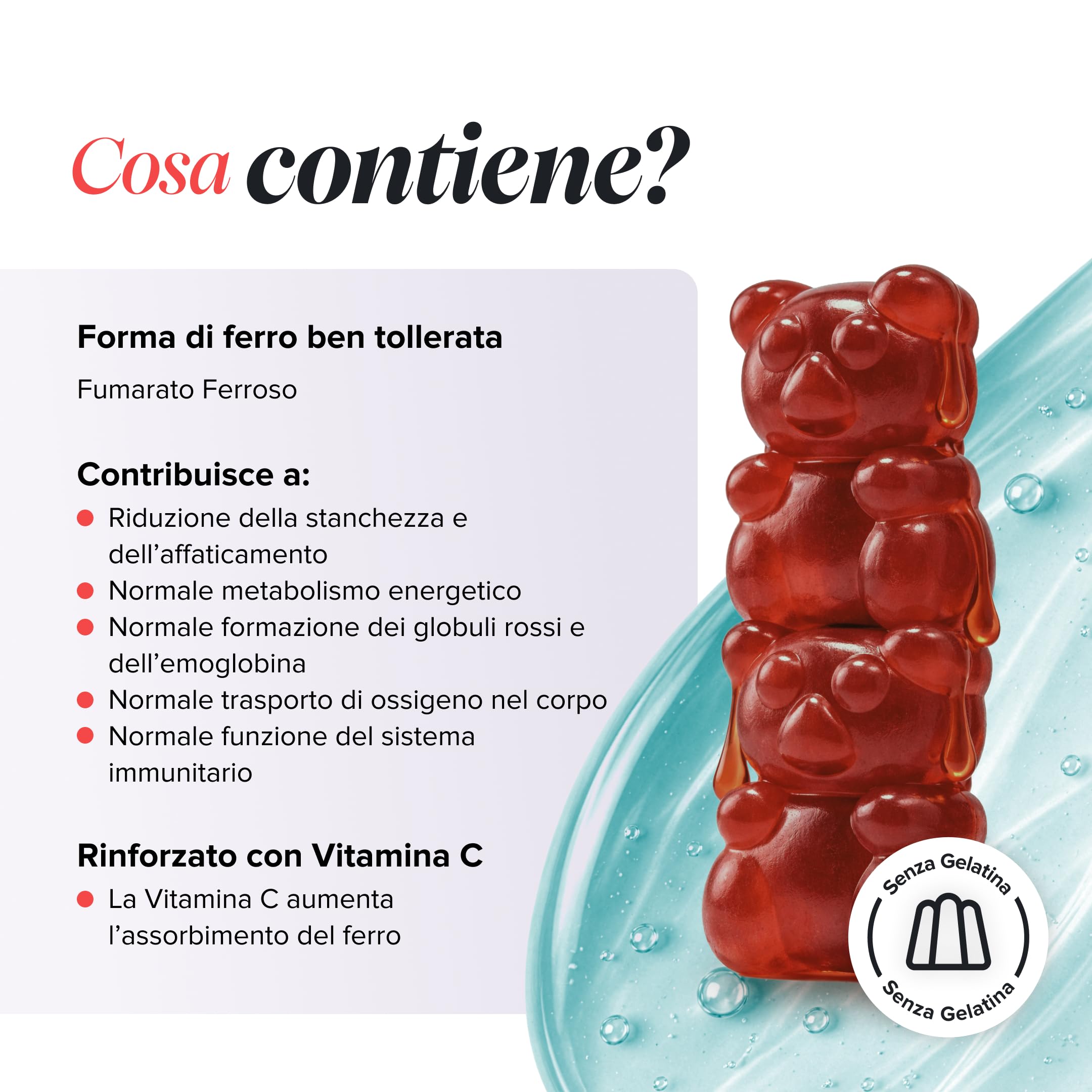 Ferro Bambini Gommose – Ferro + Vitamina C per l'Assorbimento – Energia, Globuli Rossi e Difese – Vegano, Senza Glutine – 30 Gommose Gusto Fragola – Novomins